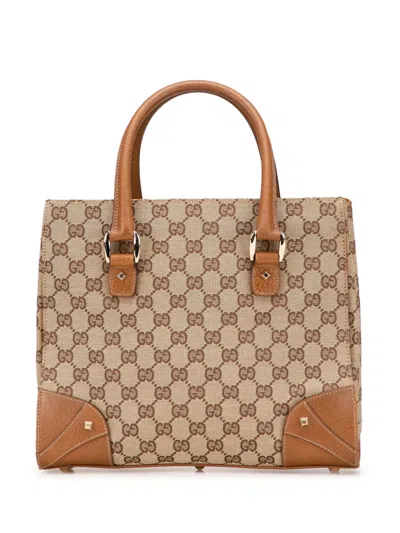 Pre-owned Gucci 2000-2015 Gg Canvas Nailhead Handbag In Brown