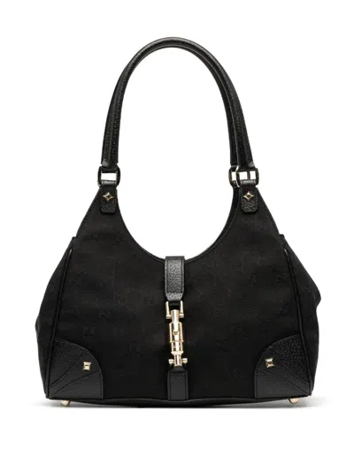 Pre-owned Gucci 2000-2015 Gg Canvas Nailhead Jackie Bardot Shoulder Bag In Black