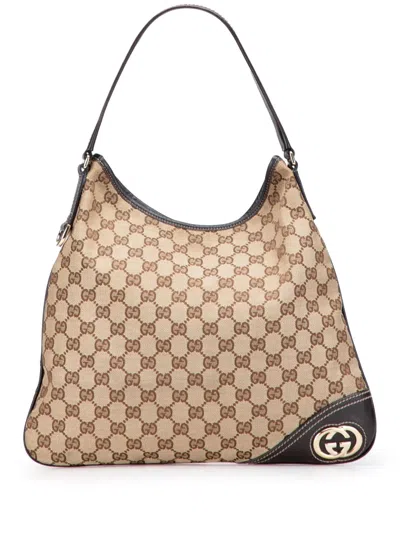 Pre-owned Gucci 2000-2015 Gg Canvas New Britt Hobo Bag In Brown
