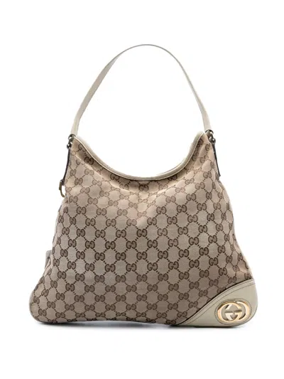 Pre-owned Gucci 2000-2015 Gg Canvas New Britt Hobo Bag In Brown