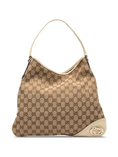 Pre-owned Gucci 2000-2015 Gg Canvas New Britt Hobo Bag In Brown