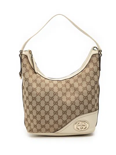 Pre-owned Gucci 2000-2015 Gg Canvas New Britt Shoulder Bag In Brown