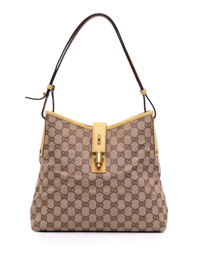 Pre-owned Gucci 2000-2015 Gg Canvas Piston Shoulder Bag In Brown