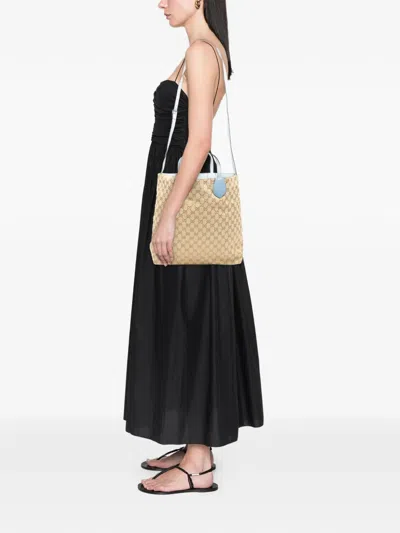 Pre-owned Gucci 2000-2015 Gg Canvas Reversible Tote Satchel In Blue