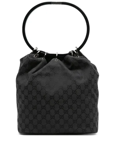 Pre-owned Gucci 2000-2015 Gg Canvas Ring Handbag In Black