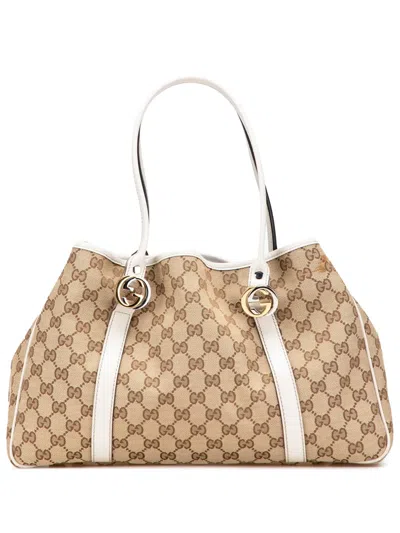 Pre-owned Gucci 2000-2015 Gg Canvas Twins Tote Bag In Brown