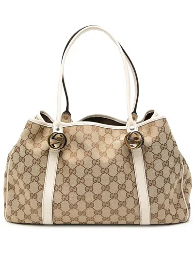 Pre-owned Gucci 2000-2015 Gg Canvas Twins Tote Bag In Brown