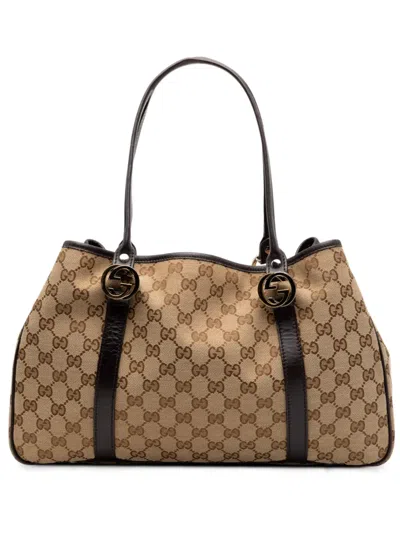 Pre-owned Gucci 2000-2015 Gg Canvas Twins Tote Bag In Brown