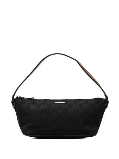 Pre-owned Gucci 2000-2015 Gg Canvas Web Boat Shoulder Bag In Black