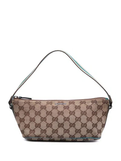 Pre-owned Gucci 2000-2015 Gg Canvas Web Boat Shoulder Bag In Brown