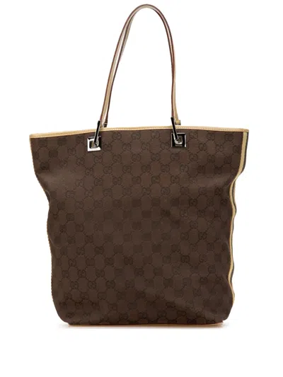 Pre-owned Gucci 2000-2015 Gg Canvas Web Bucket Tote Bag In Brown