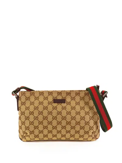 Pre-owned Gucci 2000-2015 Gg Canvas Web Crossbody Bag In Brown