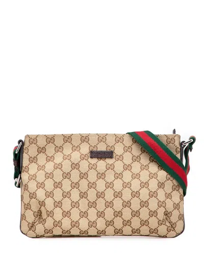 Pre-owned Gucci 2000-2015 Gg Canvas Web Crossbody Bag In Brown