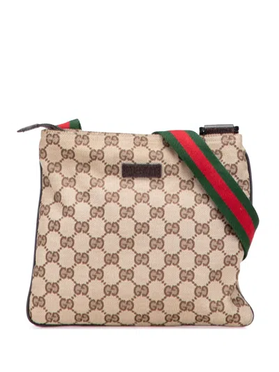 Pre-owned Gucci 2000-2015 Gg Canvas Web Crossbody Bag In Brown