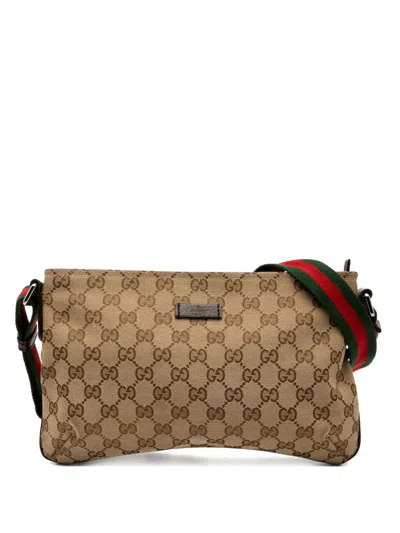 Pre-owned Gucci 2000-2015 Gg Canvas Web Crossbody Bag In Brown