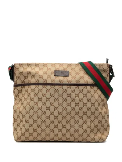 Pre-owned Gucci 2000-2015 Gg Canvas Web Crossbody Bag In Brown