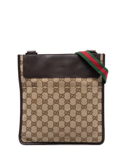 Pre-owned Gucci 2000-2015 Gg Canvas Web Crossbody Bag In Brown