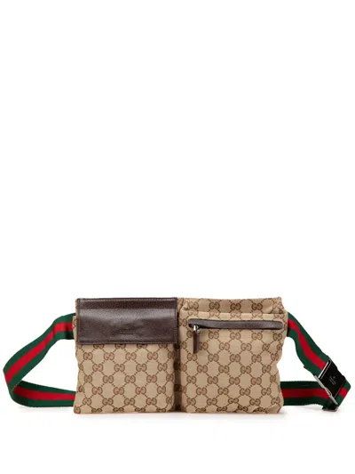 Pre-owned Gucci 2000-2015 Gg Canvas Web Double Pocket Belt Bag