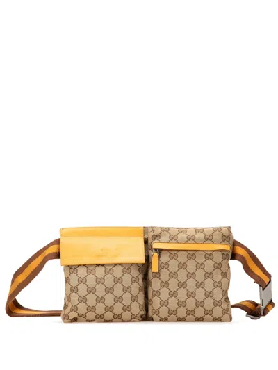 Pre-owned Gucci 2000-2015 Gg Canvas Web Double Pocket Belt Bag