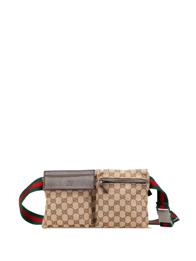 Pre-owned Gucci 2000-2015 Gg Canvas Web Double Pocket Belt Bag
