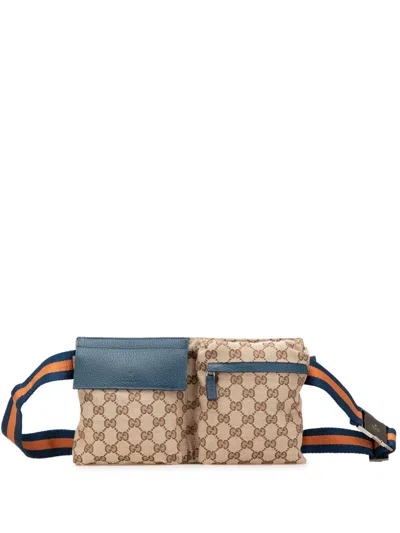 Pre-owned Gucci 2000-2015 Gg Canvas Web Double Pocket Belt Bag