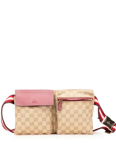 Pre-owned Gucci 2000-2015 Gg Canvas Web Double Pocket Belt Bag