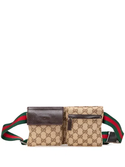 Pre-owned Gucci 2000-2015 Gg Canvas Web Double Pocket Belt Bag
