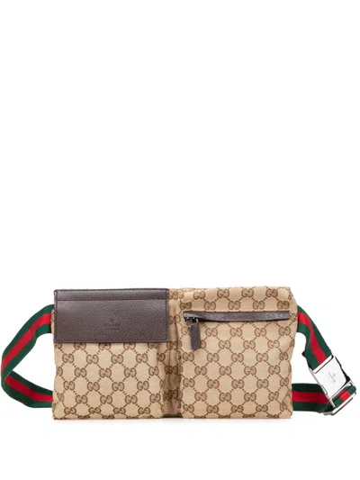 Pre-owned Gucci 2000-2015 Gg Canvas Web Double Pocket Belt Bag