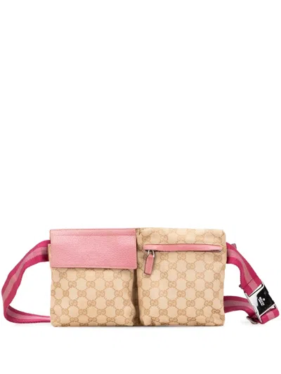 Pre-owned Gucci 2000-2015 Gg Canvas Web Double Pocket Belt Bag