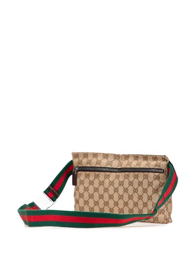 Pre-owned Gucci 2000-2015 Gg Canvas Web Double Pocket Belt Bag