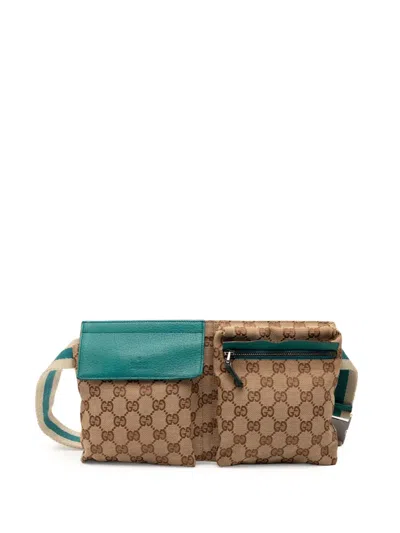 Pre-owned Gucci 2000-2015 Gg Canvas Web Double Pocket Belt Bag In Blue