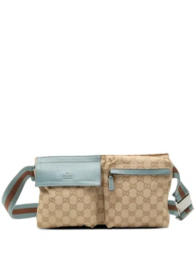 Pre-owned Gucci 2000-2015 Gg Canvas Web Double Pocket Belt Bag In Blue
