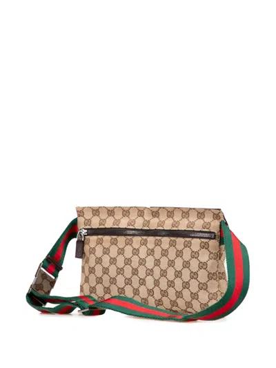 Pre-owned Gucci 2000-2015 Gg Canvas Web Double Pocket Belt Bag In Brown