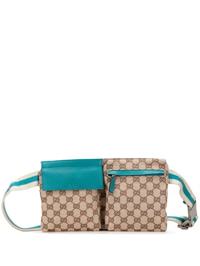 Pre-owned Gucci 2000-2015 Gg Canvas Web Double Pocket Belt Bag In Brown
