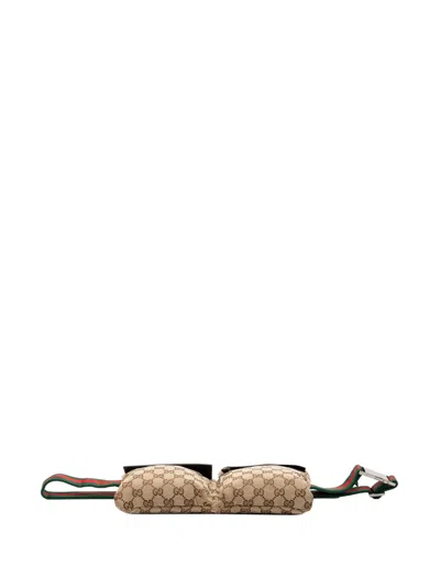 Pre-owned Gucci 2000-2015 Gg Canvas Web Double Pocket Belt Bag In Brown