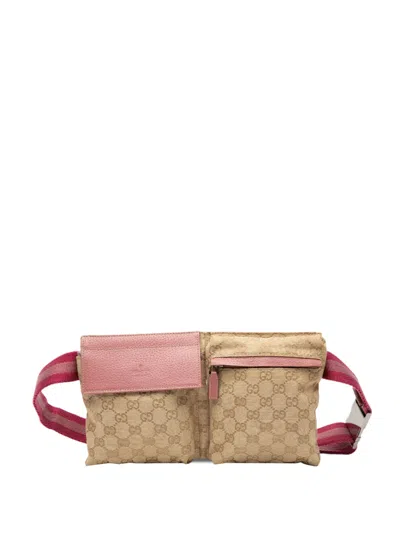 Pre-owned Gucci 2000-2015 Gg Canvas Web Double Pocket Belt Bag In Brown