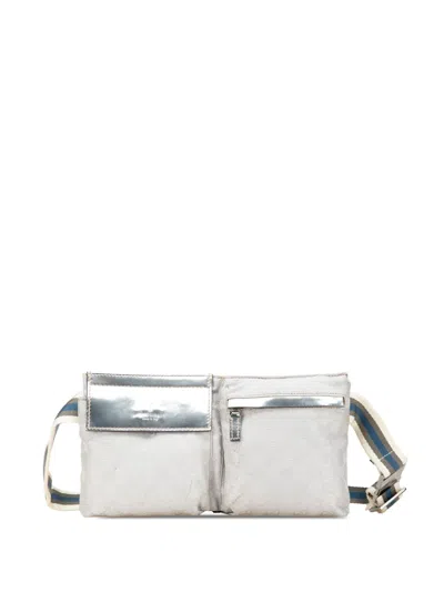 Pre-owned Gucci 2000-2015 Gg Canvas Web Double Pocket Belt Bag In White