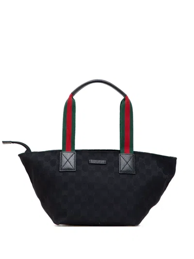 Pre-owned Gucci 2000-2015 Gg Canvas Web Handbag In Black