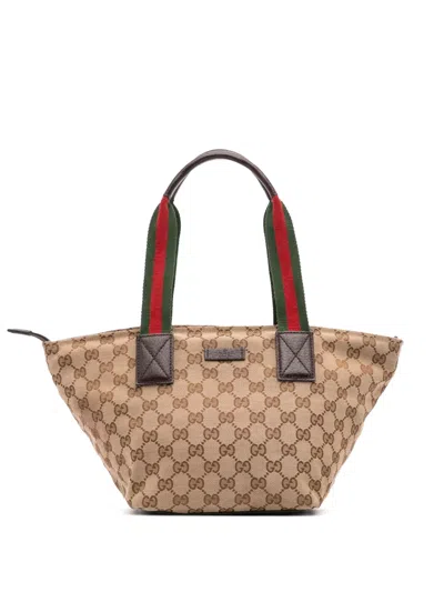 Pre-owned Gucci 2000-2015 Gg Canvas Web Handbag In Brown
