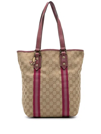 Pre-owned Gucci 2000-2015 Gg Canvas Web Jolicoeur Tote Bag In Brown