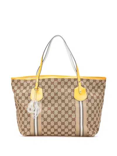 Pre-owned Gucci 2000-2015 Gg Canvas Web Jolie Tote Bag In Brown