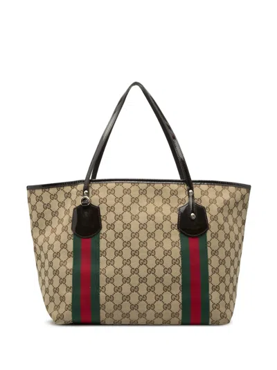 Pre-owned Gucci 2000-2015 Gg Canvas Web Jolie Tote Bag In Brown