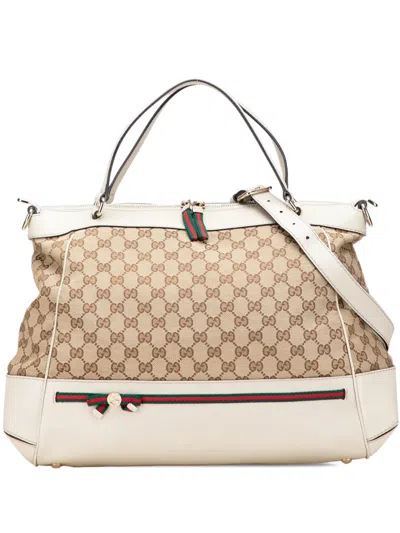 Pre-owned Gucci 2000-2015 Gg Canvas Web Mayfair Satchel In Brown