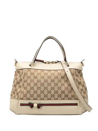 Pre-owned Gucci 2000-2015 Gg Canvas Web Mayfair Satchel In Brown