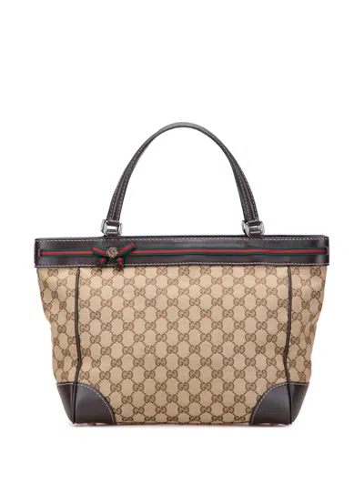 Pre-owned Gucci 2000-2015 Gg Canvas Web Mayfair Tote Bag In Brown