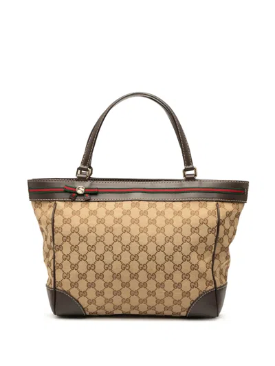 Pre-owned Gucci 2000-2015 Gg Canvas Web Mayfair Tote Bag In Brown