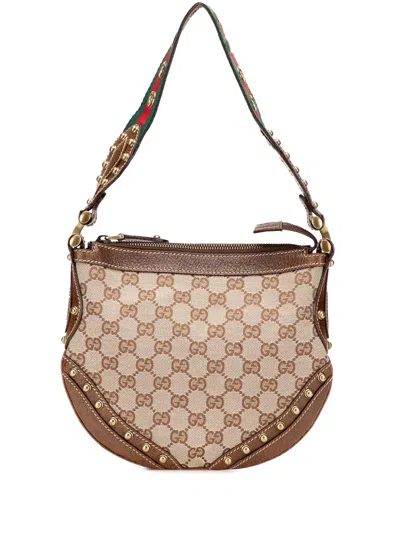 Pre-owned Gucci 2000-2015 Gg Canvas Web Pelham Studded Hobo Bag