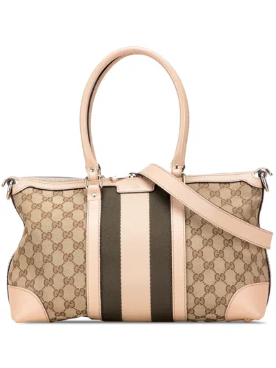 Pre-owned Gucci 2000-2015 Gg Canvas Web Satchel In Brown