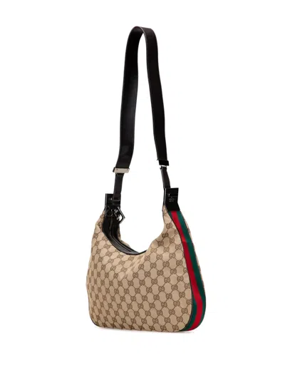Pre-owned Gucci 2000-2015 Gg Canvas Web Shoulder Bag In Brown