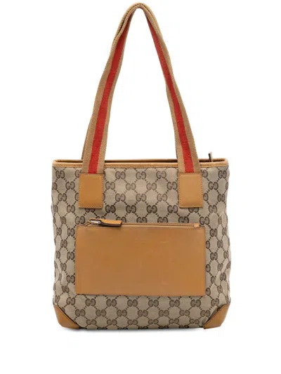 Pre-owned Gucci 2000-2015 Gg Canvas Web Shoulder Bag In Brown